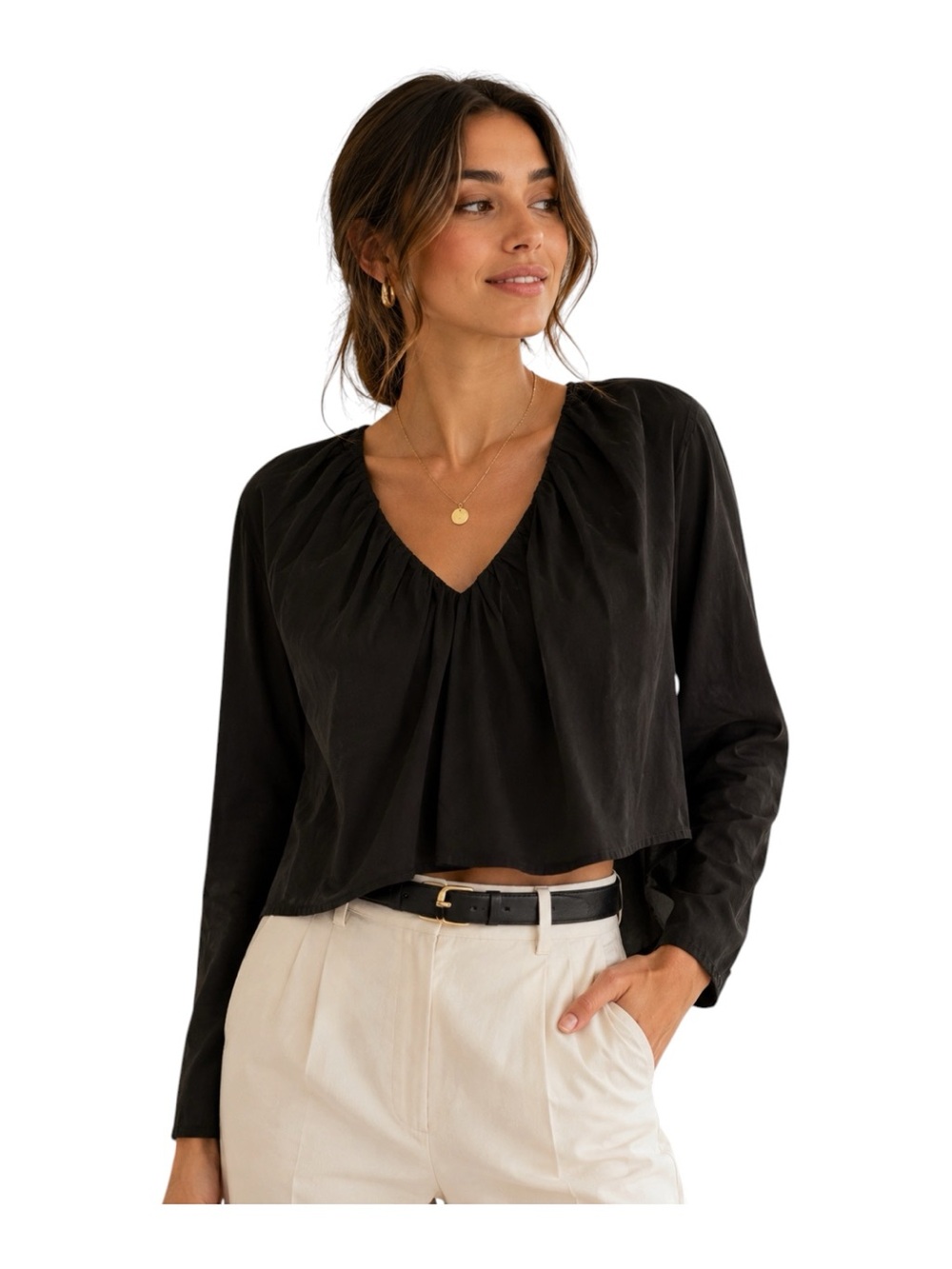 Who What Wear Collection Gemma V-Neck Gathered Top NWT Black Size Small